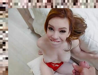 Stepbro shoots strings of cum all over busty ginger Nala