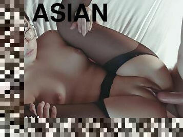 asiatique, anal, énorme-bite, interracial, ados, hardcore, petite, bite