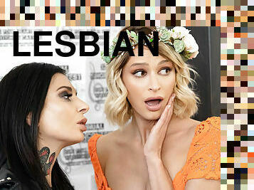 Lustful lesbian MILF Joanna Angel wants celestial hippie girl Emma Hix