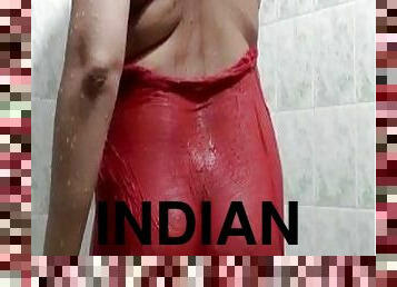 Indian chubby MILF teases us in the shower