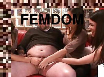 CFNM femdom group giving handjob during SPH