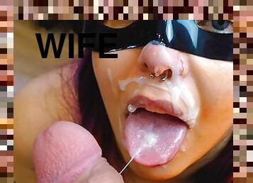 Brazilian hotwife get a massive facial after sucking this big cock