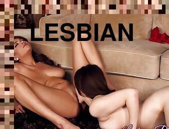 gros-nichons, babes, lesbienne, rasé, brunette