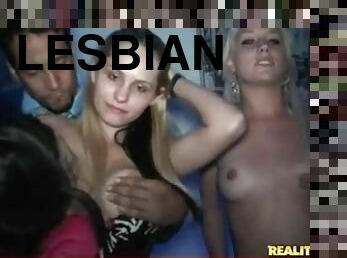 Lesbian foreplay and fondling at a wild club party