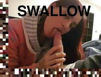 Happy sucking and swallowing