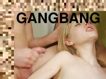 Nasty gang bang to please slim teen's desires