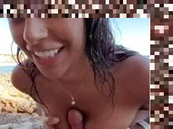 NAKED WITH A FAN ON THE BEACH DOING BLOWJOB - SHEILA ORTEGA