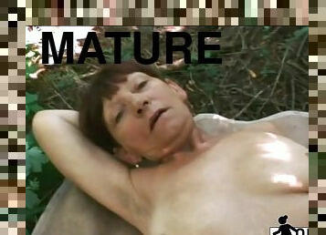 Delicate mature slut got smacked hard into that juicy twat in the forest