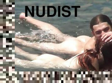 nudist, plaža, rdečelaska