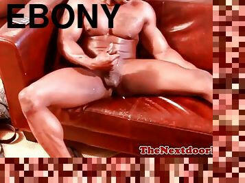 Beefy ebony solo stroking his meaty shaft