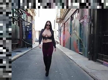 BRALESS City Walking Flashing TITS & ASS in Alley