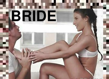 Brunette bride gets her adored by a horny stud feet
