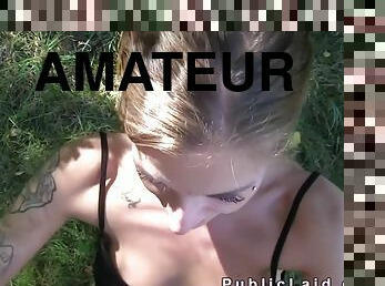 Euro amateur swallows cum outdoors