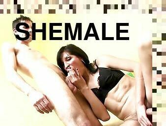 Sexy shemale is giving a nasty hardcore blowjob