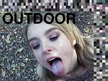 Nude POV in outdoor shows teen whore asking for more
