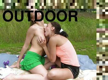 Stunning babes love the outcome of their sensual outdoor duo