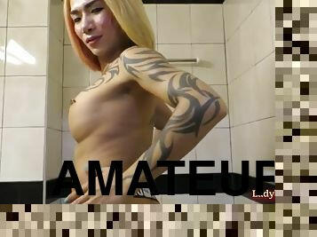 asiático, teta-grande, masturbação, transsexual, amador, travesti, sozinho