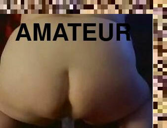 grosse, amateur, jouet, belle-femme-ronde, chevauchement, gode, solo