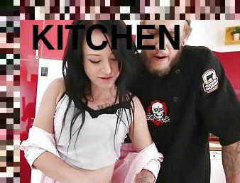 Inked Gurlz - A Cute Teen Fucked Hard in the Kitchen