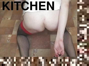 Sissy anal beads kitchen sex