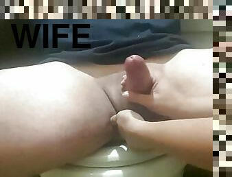 my wife masturbates me in the bathroom