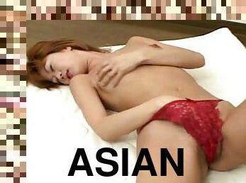asiático, masturbação, japonesa, meias-calças, tetas-pequenas