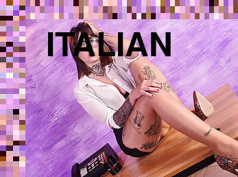 strømpebukse, sekretær, japansk, strømper-stockings, italiensk, latex, alene, brunette, tattoo