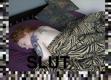 Heavily tattooed redhead slut teasing with her wet jelly roll