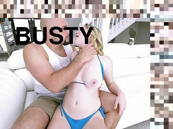 Couch sex makes busty blonde lose her mind