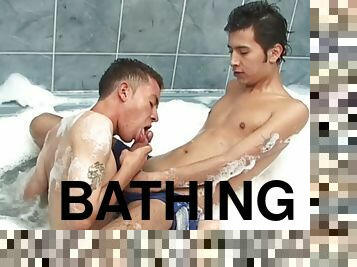 bañando, gay, latino, culazo, ducha, gay-joven, chupando