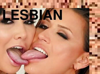 lesbienne, baisers, brunette