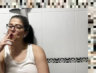 óculos, amador, chupanços, mulher-madura, latina, mãe, mãe-mother, fetiche, sozinho, fumando