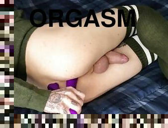 orgasme, transsexuelle, amateur, anal, ejaculation-sur-le-corps, jouet, bas, ejaculation, bisexuels, lait