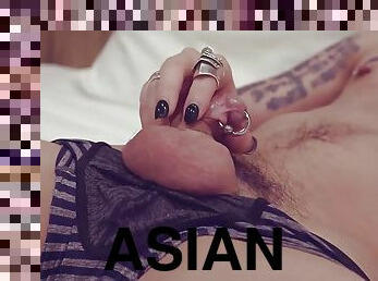 asiático, masturbação, pénis-grande, gay, perfurado, fetiche, sozinho, tatuagem