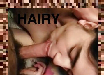 Hairy hirsute White girl sucks off husband