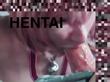 ekstrem, deepthroat, synsvinkel, sperm, anime, fantasi, hentai