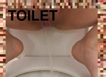 Creamy Pussy Pees in the Toilet