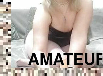 collants, amateur, branlette, blonde, gode, petite, fétiche, solo, petits-seins