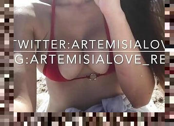 storatuttar, publik, milf, strand, italiensk, tuttar, bikini