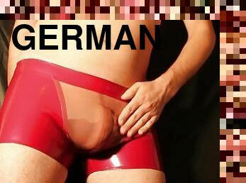 pisser, amateur, gay, allemand, fétiche, latex, solo, caoutchouc, taquinerie