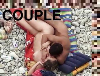 cam, couple, plage, voyeur, attrapée