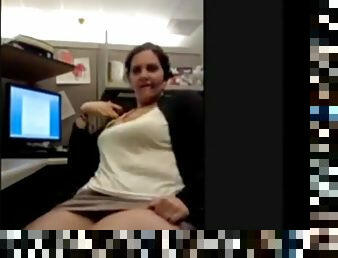 Milf on the phone playin with her pussy at work