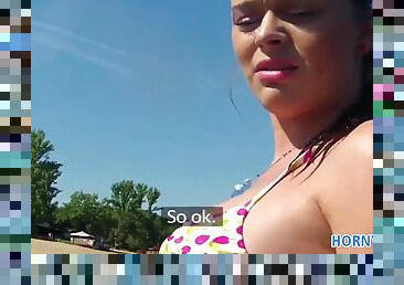 Horny agent bikini girl with big tits fucked in the lake