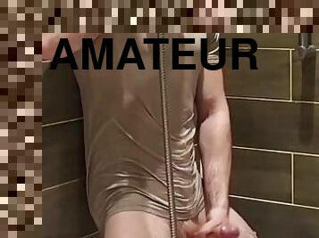 baignade, masturbation, amateur, énorme-bite, douche, solo, humide, bite