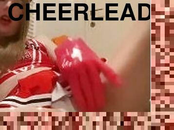 masturbation, fitta-pussy, fingerknull, blond, cheerleader, tight, latex, uniform