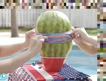 Camsoda teens with big ass and big tits blast a watermelon with rubb