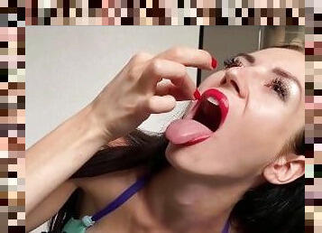 Sexy giantess plays a game with tiny people to decide their fate