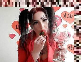 Happy Valentine&#039;s Day! Dominatrix Nika congratulates you and gives you a present. Incredibly delicious cocktail of spit 
