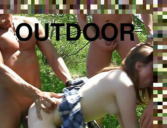 Naughty teen gets nailed in outdoor