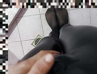 Leather leggings pissing 